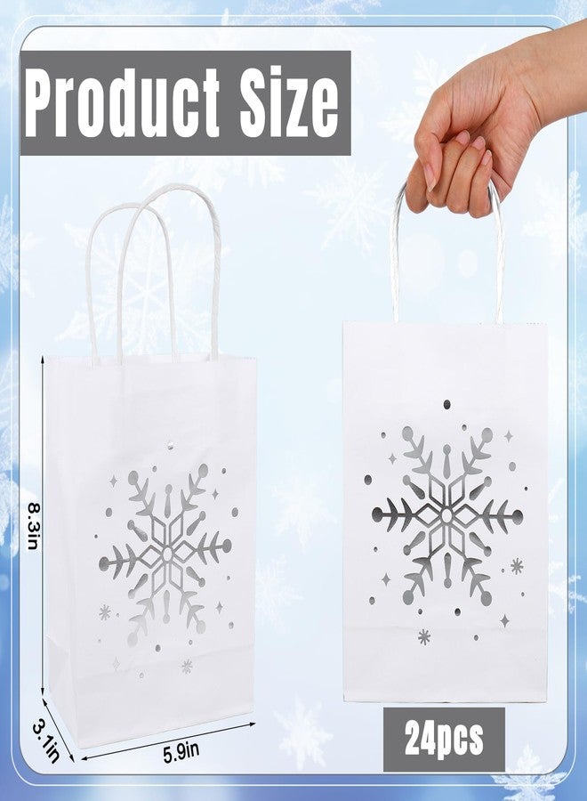 Whaline 24Pcs Winter Christmas Gift Paper Bag with 30 Sheets Silver Tissue Paper White Silver Foil Snowflake Treat Bags with Handles Candy Goodie Bags for Xmas Winter Holiday Party Favors Supplies - Image 2